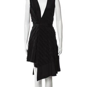 Charles Youssef Silk A-Line Dress w/plunging neckline & asymmetric ruffled skirt